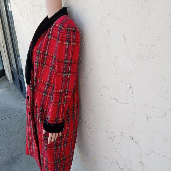 Vintage Black Velvet Trimmed Plaid Coat - Picture 4 of 10